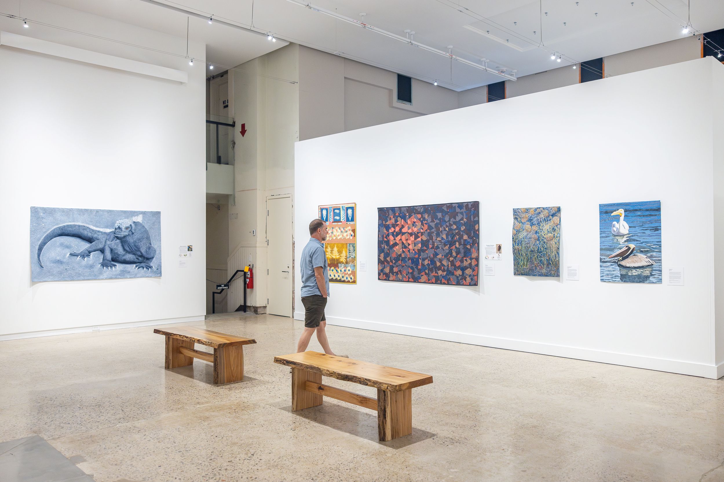 Fur, Fangs, Feathers and Fins exhibition Men walking in the museum